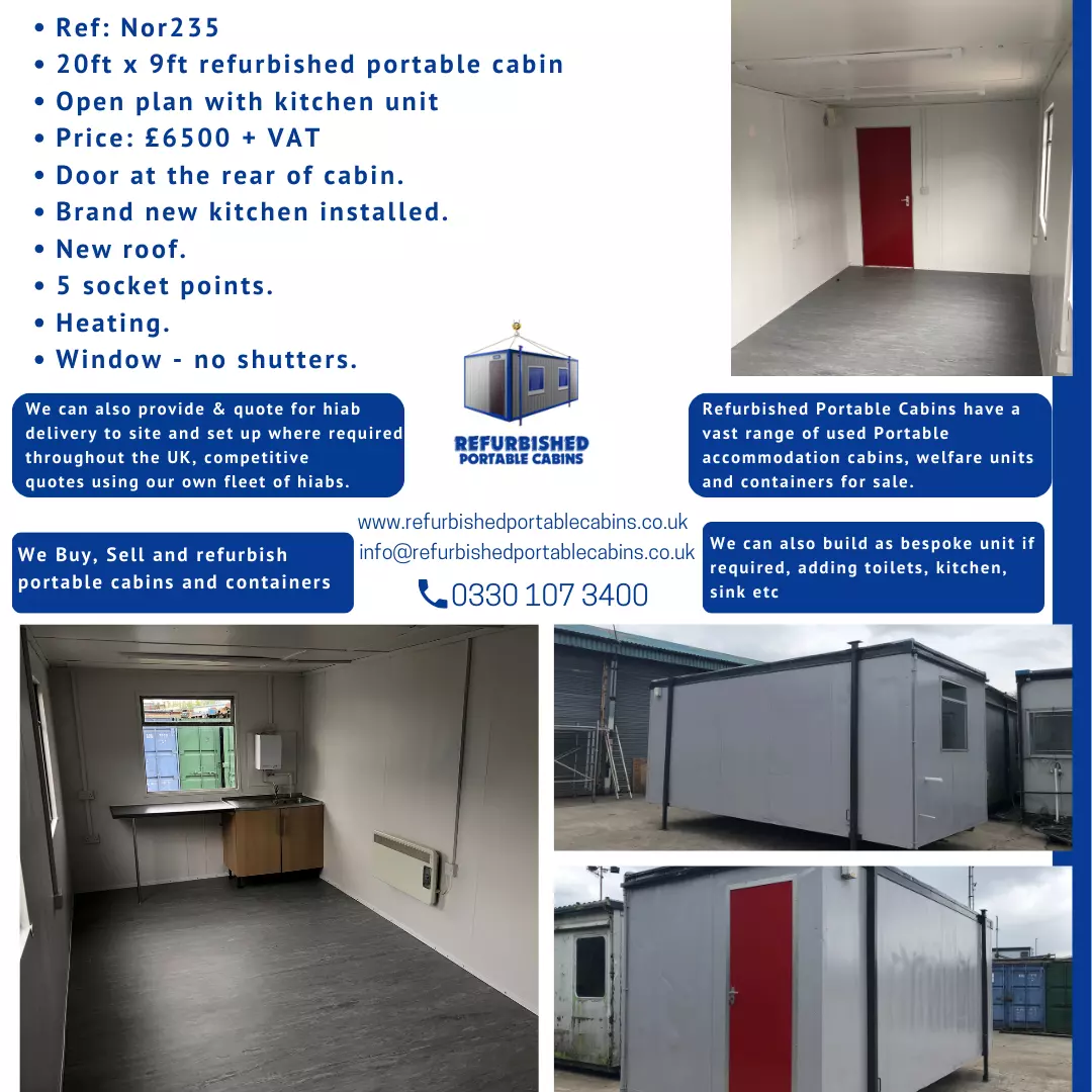 Ref: Nor235 20ftx 9 open plan  kitchen unit £6,500 +VAT
