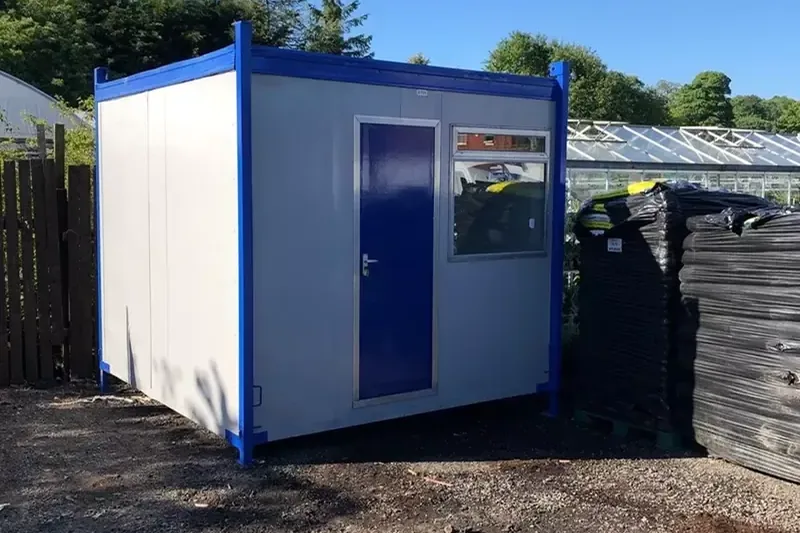 Small refurbished site office cabin in the Nortons Manchester yard