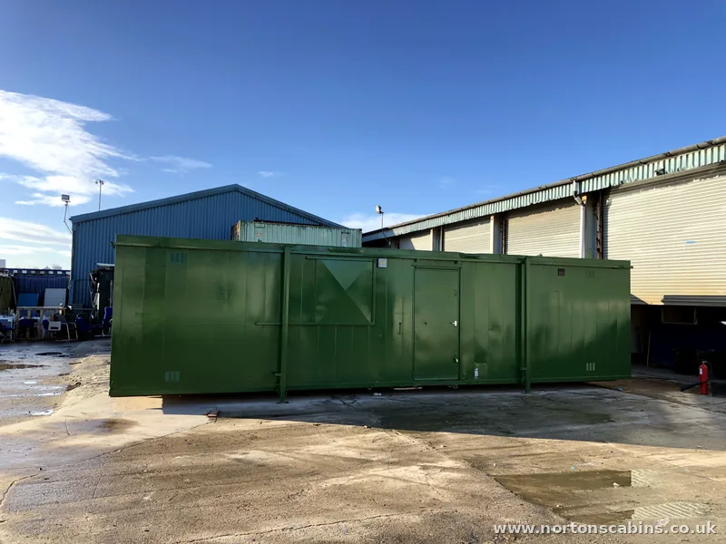 Steel container unit sited and ready for use