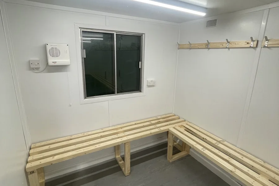 Changing room bench and coat hooks Changing room bench and coat hooks