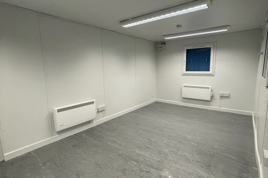 Open plan office cabin with heating