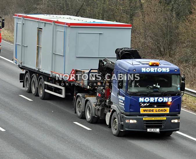 Nortons HIAB cabin transport on the M6 at Gailey Nortons HIAB cabin transport on the M6 at Gailey