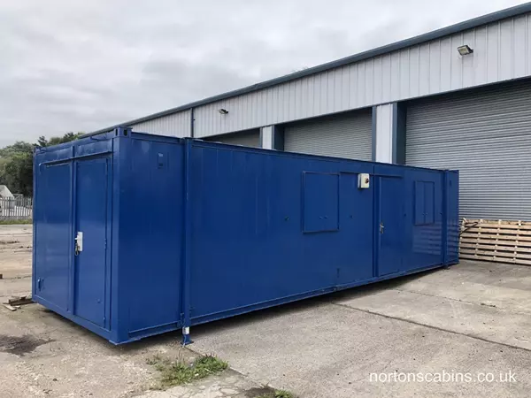 32ft x 10ft Anti vandal refurbished portable office cabin for sale with Kitchen, changing room, toilet & office.
