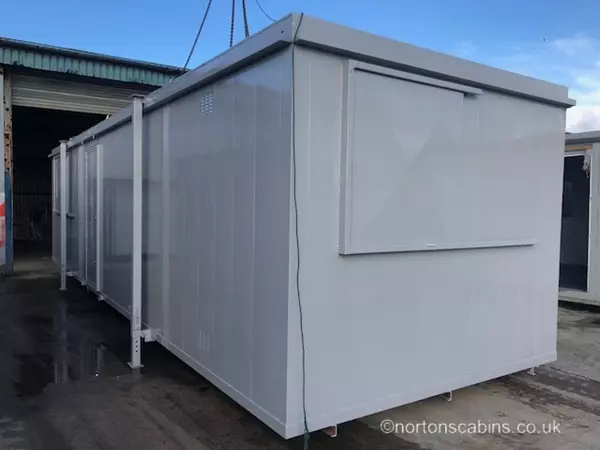 32ft x 10ft Steel anti vandal Office with toilet & kitchen with sliding window shutters